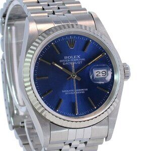ROLEX DATEJUST UNISEX BLUE INDEX DIAL STAINLESS STEEL JUBILEE WATCH 36 MM 16234